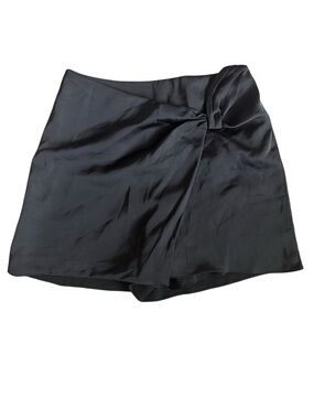 DO+BE Black Satin Side Knot Asymmetrical Flap Skort